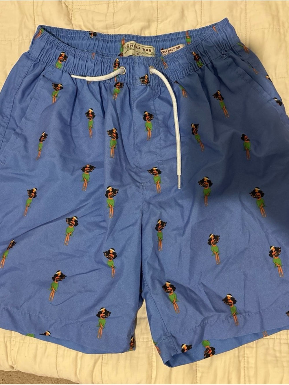 Katin Blue Swim Trunks with Hula Girl Print